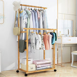 Darrahopens Furniture > Living Room > Coat Racks Double Rail Heavy Strong Rolling Clothes Rack with Trousers Rack & Bottom Shelf