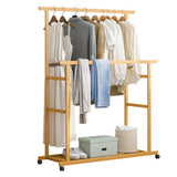 Darrahopens Furniture > Living Room > Coat Racks Double Rail Heavy Strong Rolling Clothes Rack with Trousers Rack & Bottom Shelf