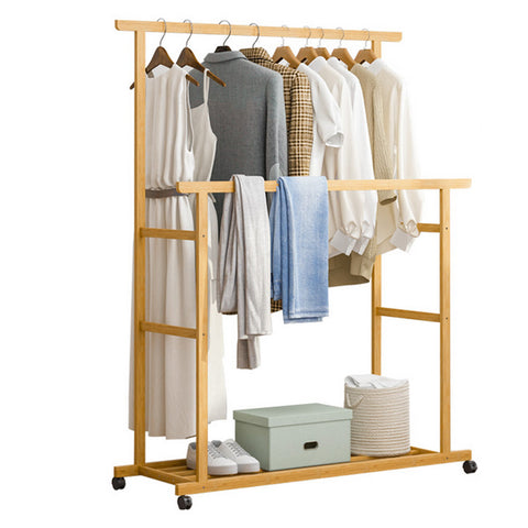 Darrahopens Furniture > Living Room > Coat Racks Double Rail Heavy Strong Rolling Clothes Rack with Trousers Rack & Bottom Shelf