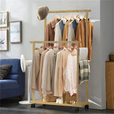 Darrahopens Furniture > Living Room > Coat Racks Double Rail Heavy Strong Rolling Clothes Rack with Trousers Rack & Bottom Shelf