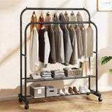 Darrahopens Furniture > Living Room > Coat Racks Fin Heavy Thicken Metal Double Clothes Rail Sturdy Open Hanging Shelf Storage Rack