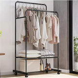 Darrahopens Furniture > Living Room > Coat Racks Fin Heavy Thicken Metal Double Clothes Rail Sturdy Open Hanging Shelf Storage Rack