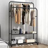 Darrahopens Furniture > Living Room > Coat Racks Fin Heavy Thicken Metal Double Clothes Rail Sturdy Open Hanging Shelf Storage Rack