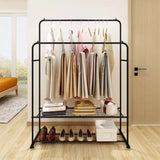 Darrahopens Furniture > Living Room > Coat Racks Fin Heavy Thicken Metal Double Clothes Rail Sturdy Open Hanging Shelf Storage Rack