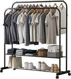 Darrahopens Furniture > Living Room > Coat Racks Fin Heavy Thicken Metal Double Clothes Rail Sturdy Open Hanging Shelf Storage Rack