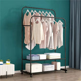 Darrahopens Furniture > Living Room > Coat Racks Fin Heavy Thicken Metal Double Clothes Rail Sturdy Open Hanging Shelf Storage Rack