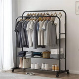 Darrahopens Furniture > Living Room > Coat Racks Fin Heavy Thicken Metal Double Clothes Rail Sturdy Open Hanging Shelf Storage Rack