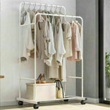 Darrahopens Furniture > Living Room > Coat Racks Heavy Duty Double Clothes Rail Rack Garment Hanging Display Stand 4 Wheel Armoir