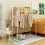 Darrahopens Furniture > Living Room > Coat Racks Heavy Duty Double Clothes Rail Rack Garment Hanging Display Stand 4 Wheel Armoir