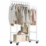 Darrahopens Furniture > Living Room > Coat Racks Heavy Duty Double Rail Garment Rack Rolling Clothes Rack 2Tier Storage Shelf