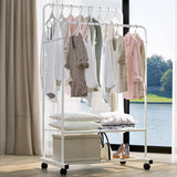 Darrahopens Furniture > Living Room > Coat Racks Heavy Duty Double Rail Garment Rack Rolling Clothes Rack 2Tier Storage Shelf