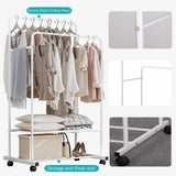Darrahopens Furniture > Living Room > Coat Racks Heavy Duty Double Rail Garment Rack Rolling Clothes Rack 2Tier Storage Shelf