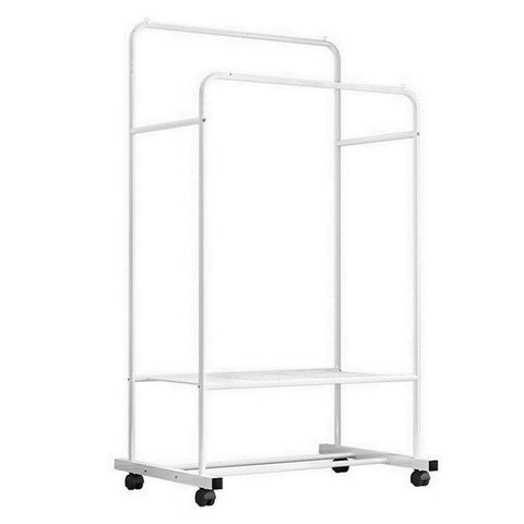 Darrahopens Furniture > Living Room > Coat Racks Heavy Duty Double Rail Garment Rack Rolling Clothes Rack 2Tier Storage Shelf