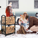 Darrahopens Furniture > Living Room > Coat Racks Steel Firewood Rack with Tools, Large Log Holder, 30cm Depth