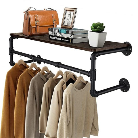 Darrahopens Furniture > Living Room > Coat Racks Upgraded Heavy Duty Pipe Clothes Rack Iron Garment Hanging Bar with Top Shelf