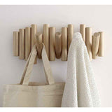 Wooden Wall Coat Rack with 5 Retractable Hooks, 37.1 x 16.5 x 4.4 cm
