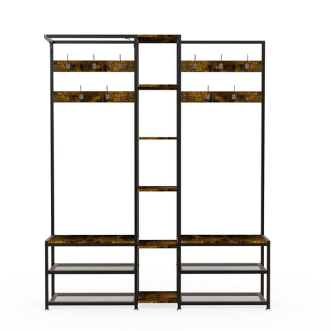 Darrahopens Furniture > Living Room > Coat Racks Xxl Corner Coat Stand Widen Depth Bench Shoe Rack Storage Shelves 10 Dual Hooks