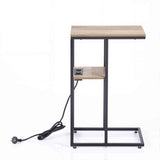 Darrahopens Furniture > Living Room > Coffee Tables Artiss C-Shaped End Table Charging Station 2-Tier Side Coffee Table Bedside Wood