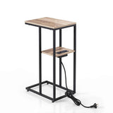 Darrahopens Furniture > Living Room > Coffee Tables Artiss C-Shaped End Table Charging Station 2-Tier Side Coffee Table Bedside Wood