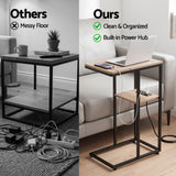 Darrahopens Furniture > Living Room > Coffee Tables Artiss C-Shaped End Table Charging Station 2-Tier Side Coffee Table Bedside Wood