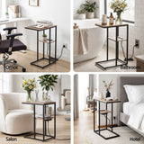 Darrahopens Furniture > Living Room > Coffee Tables Artiss C-Shaped End Table Charging Station 2-Tier Side Coffee Table Bedside Wood