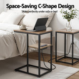 Darrahopens Furniture > Living Room > Coffee Tables Artiss C-Shaped End Table Charging Station 2-Tier Side Coffee Table Bedside Wood