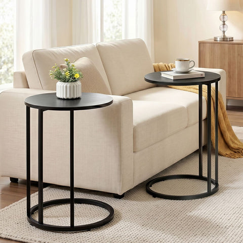 Darrahopens Furniture > Living Room > Coffee Tables Artiss C Shaped End Table Set of 2 Coffee Table Side Table Round Black