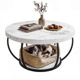 Darrahopens Furniture > Living Room > Coffee Tables Artiss Coffee Table 2-Tier Marble Finish Round White&Black
