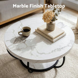 Darrahopens Furniture > Living Room > Coffee Tables Artiss Coffee Table 2-Tier Marble Finish Round White&Black