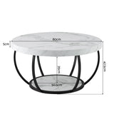 Darrahopens Furniture > Living Room > Coffee Tables Artiss Coffee Table 2-Tier Marble Finish Round White&Black