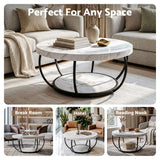 Darrahopens Furniture > Living Room > Coffee Tables Artiss Coffee Table 2-Tier Marble Finish Round White&Black