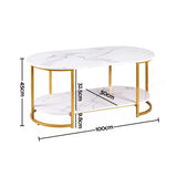 Darrahopens Furniture > Living Room > Coffee Tables Artiss Coffee Table 2 Tier Oval Marble Finish Storage Shelf Metal Frame Center Table Living Room 100x50x45cm White & Gold In Australia - Darrahopens