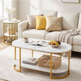 Darrahopens Furniture > Living Room > Coffee Tables Artiss Coffee Table 2 Tier Oval Marble Finish Storage Shelf Metal Frame Center Table Living Room 100x50x45cm White & Gold In Australia - Darrahopens