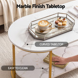 Darrahopens Furniture > Living Room > Coffee Tables Artiss Coffee Table 2 Tier Oval Marble Finish Storage Shelf Metal Frame Center Table Living Room 100x50x45cm White & Gold In Australia - Darrahopens