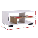 Darrahopens Furniture > Living Room > Coffee Tables Artiss Coffee Table 90cm Center Table 3 Tier Open Storage Shelf Modern Living Room White & Wood In Australia - Darrahopens
