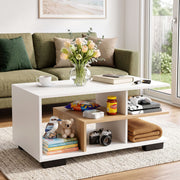 Darrahopens Furniture > Living Room > Coffee Tables Artiss Coffee Table 90cm Center Table 3 Tier Open Storage Shelf Modern Living Room White & Wood In Australia - Darrahopens