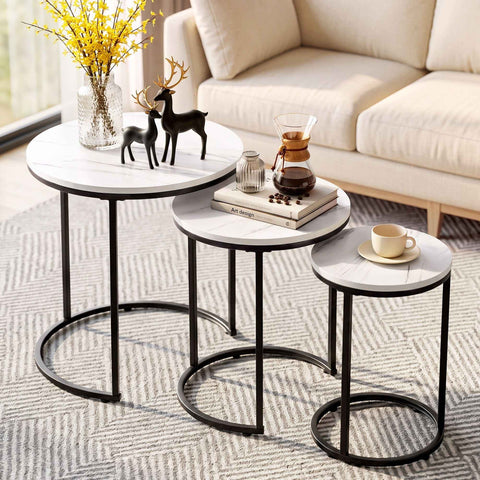 Darrahopens Furniture > Living Room > Coffee Tables Artiss Nesting Coffee Table Set of 3 Round Stackable Side End Tables Marble Finish White In Australia - Darrahopens