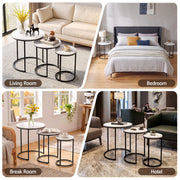 Darrahopens Furniture > Living Room > Coffee Tables Artiss Nesting Coffee Table Set of 3 Round Stackable Side End Tables Marble Finish White In Australia - Darrahopens