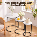 Darrahopens Furniture > Living Room > Coffee Tables Artiss Nesting Coffee Table Set of 3 Round Stackable Side End Tables Marble Finish White In Australia - Darrahopens