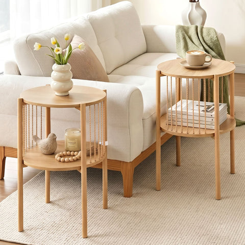 Darrahopens Furniture > Living Room > Coffee Tables Artiss Set of 2 End Tables Coffee Table 2-Tier Round Wood