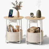 Darrahopens Furniture > Living Room > Coffee Tables Artiss Set of 2 Round Coffee Table Bedside Side End Table Charging Station Storage Basket In Australia - Darrahopens