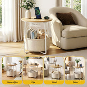 Darrahopens Furniture > Living Room > Coffee Tables Artiss Set of 2 Round Coffee Table Bedside Side End Table Charging Station Storage Basket In Australia - Darrahopens