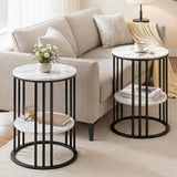 Darrahopens Furniture > Living Room > Coffee Tables Artiss Set of 2 Side Table Coffee Table 2-Tier Round Marble Effect