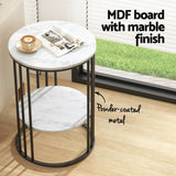 Darrahopens Furniture > Living Room > Coffee Tables Artiss Set of 2 Side Table Coffee Table 2-Tier Round Marble Effect