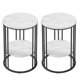 Darrahopens Furniture > Living Room > Coffee Tables Artiss Set of 2 Side Table Coffee Table 2-Tier Round Marble Effect