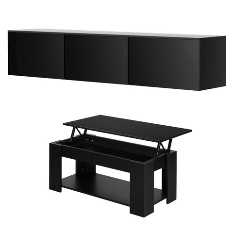 Darrahopens Furniture > Living Room > Coffee Tables Artiss TV Unit & Coffee Table Set Storage Cabinet Black