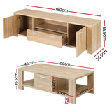 Darrahopens Furniture > Living Room > Coffee Tables Artiss TV Unit & Coffee Table Set Storage Drawer Pine