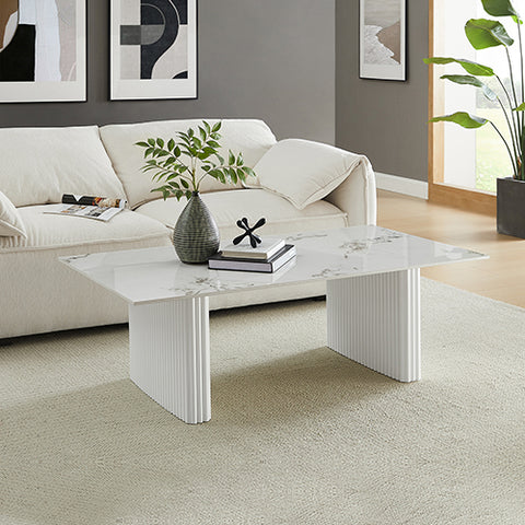 Darrahopens Furniture > Living Room > Coffee Tables Coffee Table Sintered Stone Top MDF Table Base Glossy White