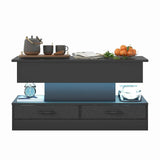 Darrahopens Furniture > Living Room > Coffee Tables LED Lift Top Coffee Table in Black with 2-Tier Design and Drawers for Living Room In Australia - Darrahopens
