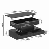 Darrahopens Furniture > Living Room > Coffee Tables LED Lift Top Coffee Table in Black with 2-Tier Design and Drawers for Living Room In Australia - Darrahopens